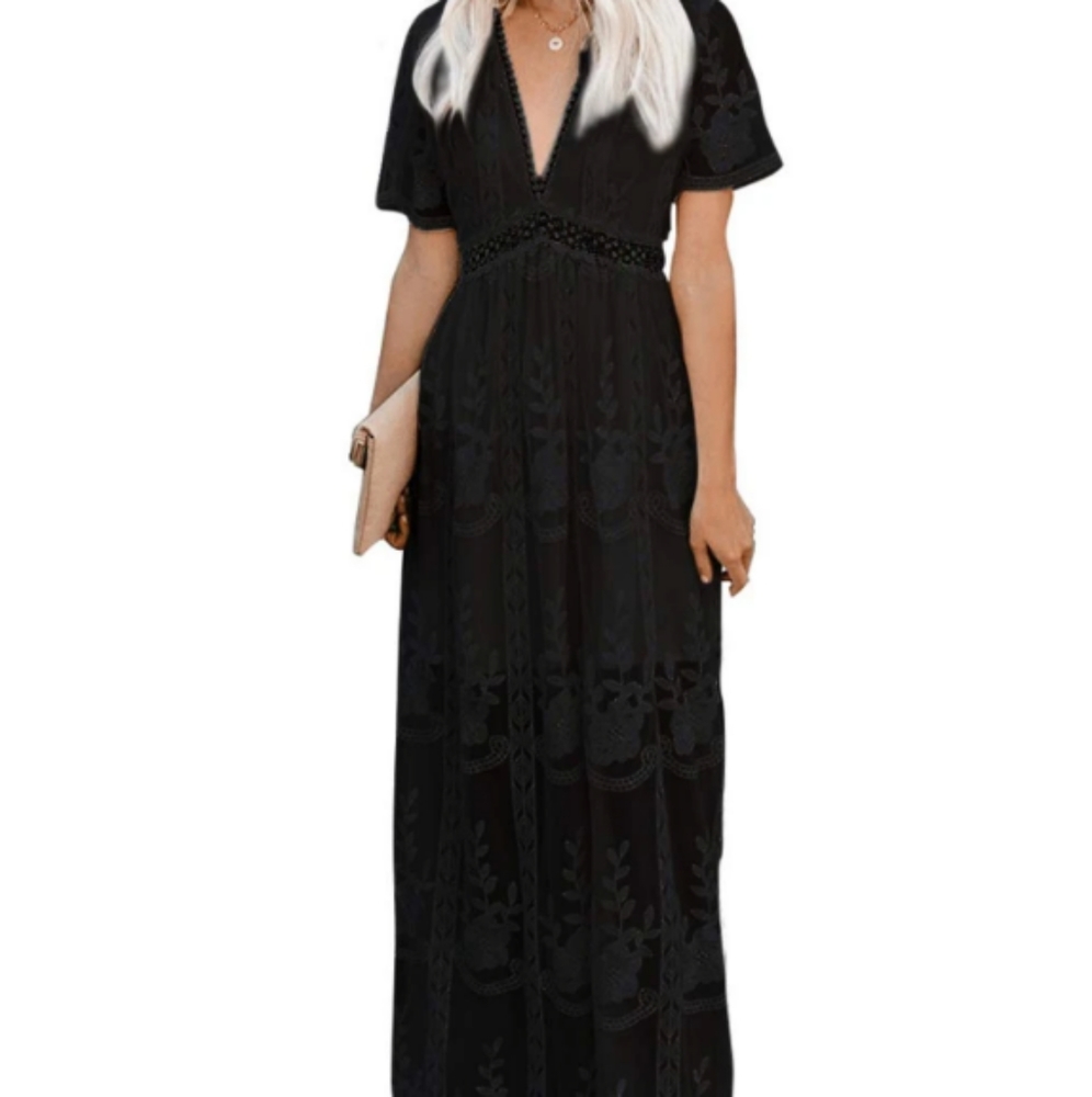 Lace Maxi Dress, Black XL